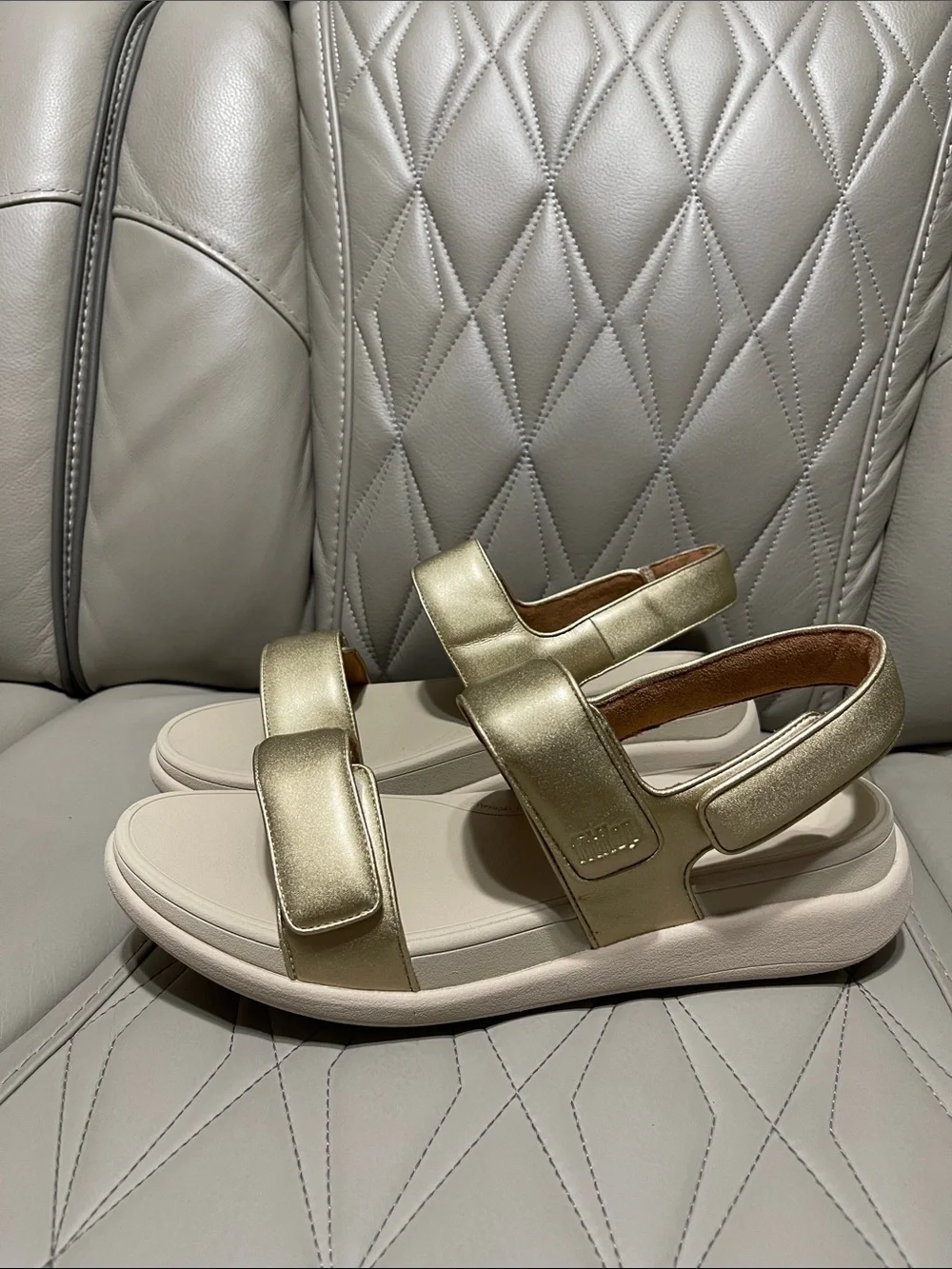 FitFlop F-Mode Go Metallic Gold Adjustable Flatform Sandals - Picture 3 of 10